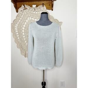 Max Mara Vintage 90s Cotton Open Knit Icy Blue Sweater Size Medium